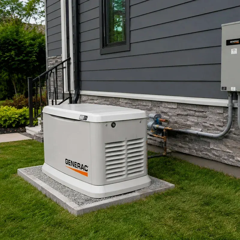 Generac standby generator installed beside a house