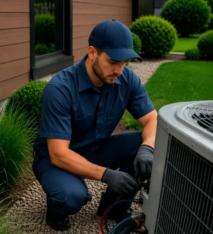 Professional HVAC technician servicing an outdoor air air conditioning services in thousand oaks ca