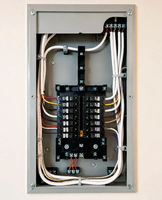 Electrical service panel receiving preventive maintenance by ARD Engineering Group in Woodland Hills, CA.