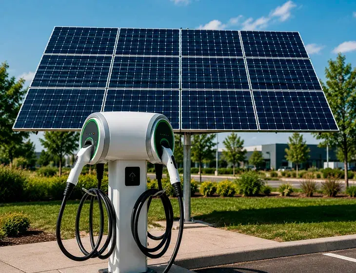 Solar-powered EV charging station with solar panels in Simi Valley, CA. Integrated renewable energy and electric vehicle solutions.