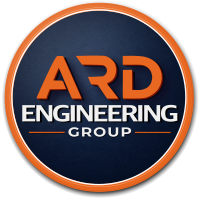 ARD Engineering Group logo – orange text on a dark blue background with a white outline