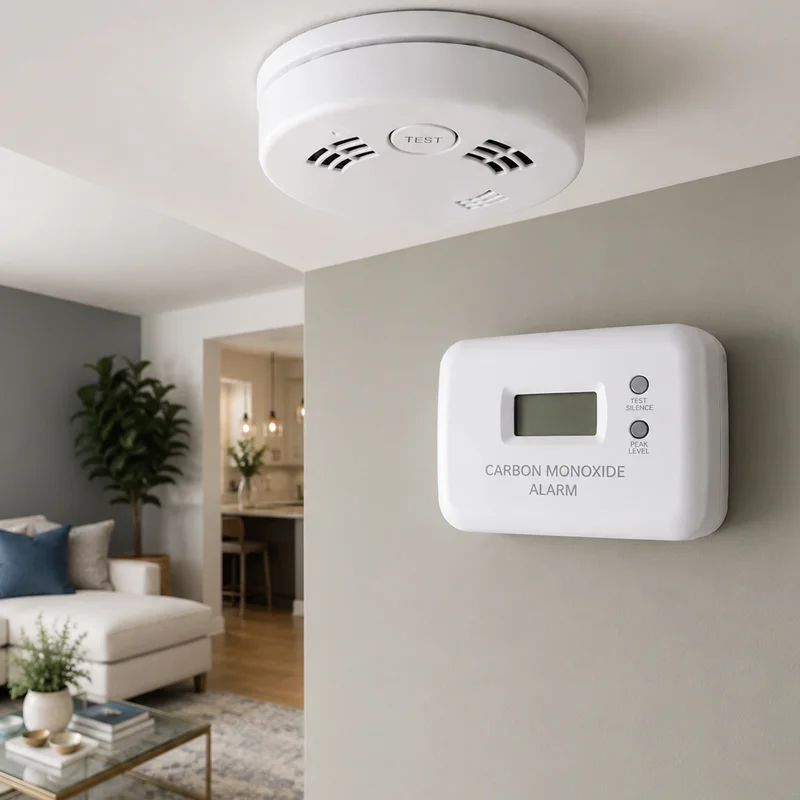 Professional installation of carbon monoxide (CO) and smoke detectors for home safety in Los Angeles, CA. Essential indoor air quality and safety equipment.