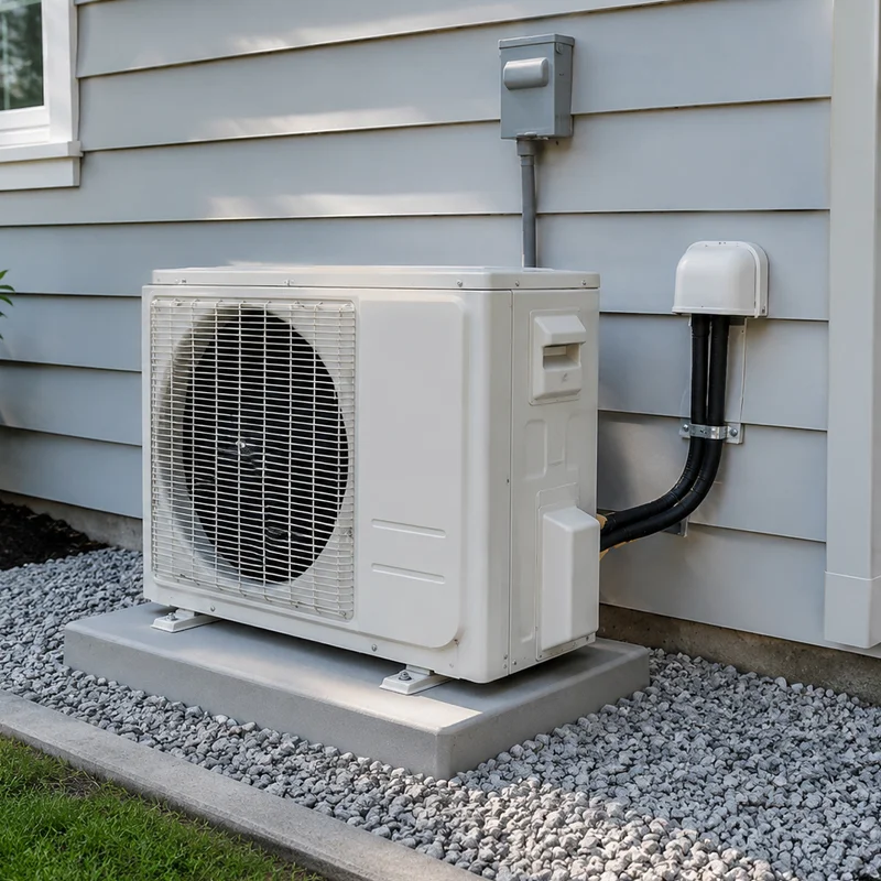 Professional installation of a ductless mini-split air conditioner outdoor unit on the exterior of a home in Los Angeles, CA.