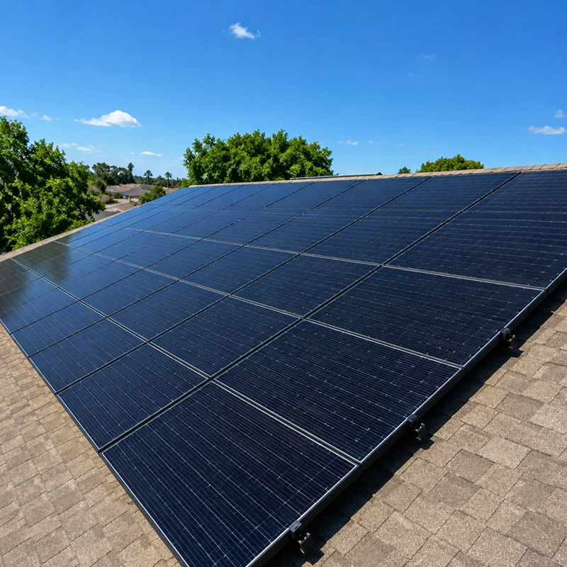 High-performance solar panel installation on a residential shingle roof in Westlake Village, CA. Expert solar and electric vehicle services.